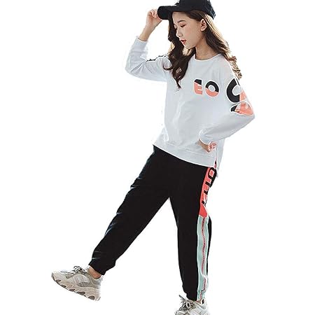 [ＶＩＡＬＥ] ビアーレ EO スポーツ スウェット パンツ ＆ トレーナー 2点セット 運動着 ロングパンツ ジャージ 子供服 女の子 キッズ ガールズ 長袖 セットアップ (身長95～105㎝ サイズ110, ホワイト＆ブラック)