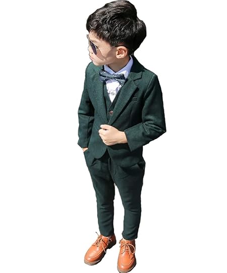 [RongFa] 男の子スーツ グリーン カジュアルスーツ 子どもスーツ 4点セット 入学式 卒業式 紳士服 発表会 演奏会 90 100 110 120 130 140cm (ダークグリーン, 130)