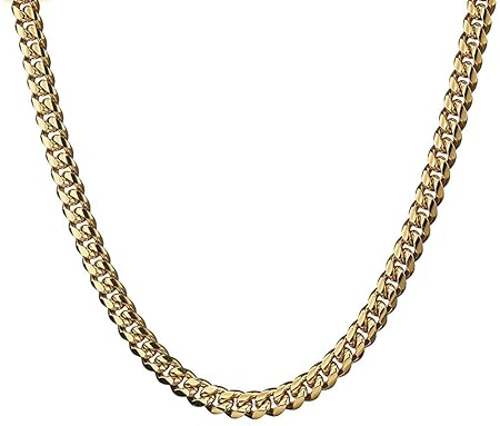 [Rockyu] ネックレス チェーン メンズ ステンレス ゴールド 18金 18k金メッキ 太目 感 喜平チェーンネックレス 眼立つ カッコいい マイアミ キューバリンク ヒップホップ風 人気 アクセサリー (16㎜ゴールド 18金, 71)…
