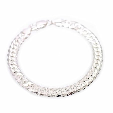 [シルバーワン] イタリア製 シルバー925 ダブル 喜平 ブレスレット メンズ c4 [銀色 6面カット 幅8mm 厚2.5mm 長19cm]
