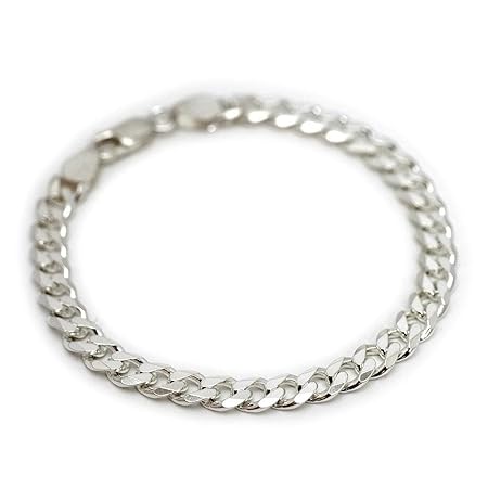 [シルバーワン] イタリア製 シルバー925 喜平ブレスレット メンズ uh [白銀色 6面カット 幅6.5mm 厚2.5mm 長19cm]