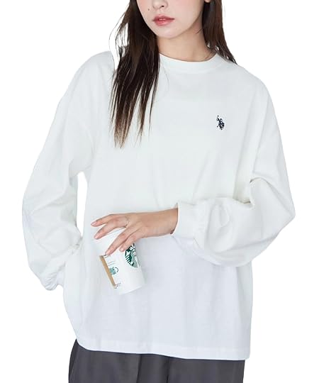 [ウィゴー] 別注 U.S. POLO ASSN. Tシャツ ロンT レディース 長袖Tシャツ 服 長袖 ワンポイント 無地 トップス ストリート シンプル ギフト プレゼント 春服 夏服 春 夏 秋 冬 レディース (ホワイト)