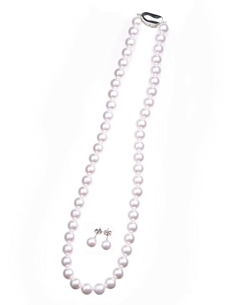 [アウローラ] 花珠高級オーロラ本貝パール8mmネックレス ビーンズクラスプ仕様 (イヤリング, オーロラピンク16inch)イヤリングセット 16インチ 化粧箱入り 日本製 akシリーズ