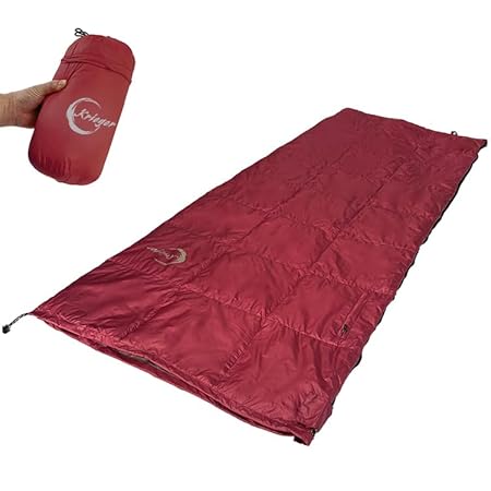 krieger 寝袋 シュラフ 羽毛 ダウン 封筒型 軽量 極小 コンパクト 手のひらサイズ (700 レッド)
