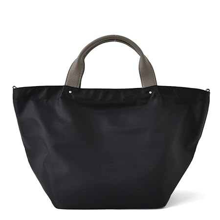 [Gratante] グラタンテ 本革ハンドル 2way ナイロン トートバッグ レディース 通勤バッグ abb-g0001 (ブラック)