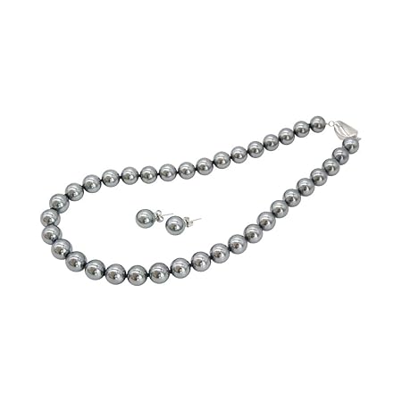 [咲屋] パール ネックレス 高級版 冠婚葬祭 真珠 黒真珠 フォーマル イヤリング ピアス セット 結婚式 パーティー 葬式 貝パール ネックレス 10mm42cm ホワイト シルバーブラック ピーコック (ブラック/ピアス)