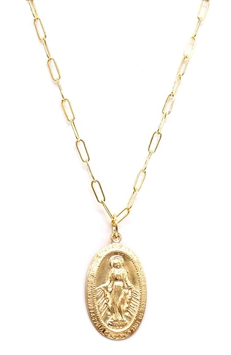 [ジュエリーショップエム] ネックレス 14KGF ゴールドフィルド コイン マリア メダイ メンズ レディース スキニーチェーン 長あずきチェーン 金属アレルギー対応 日本製 楕円 大 k14gf50