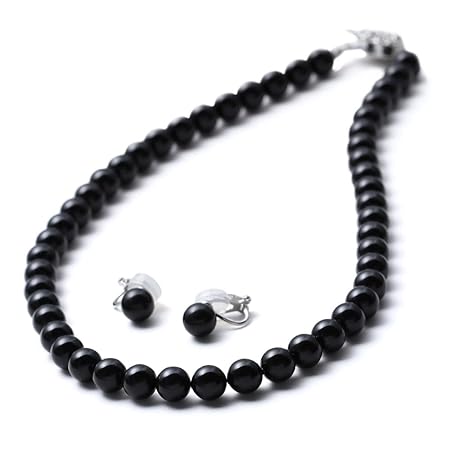 パールネックレス 高級国産 グランプレミアム 8mm 42cm ブラック イヤリング （JC） ブランド3年保証