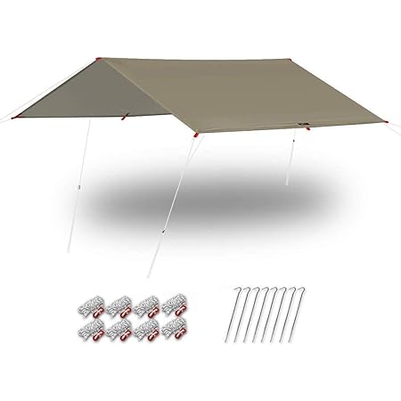 FIELDOOR レクタタープ T/C 【カーキ】 難燃性ポリコットン 収納 収納バッグ＋ロープ＋ペグ＋アルミ自在金具付