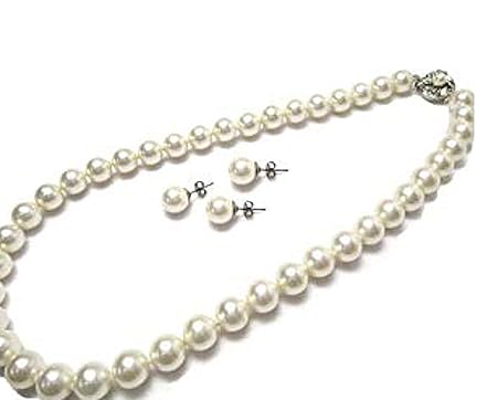 [MAHINA] 最高級花珠８mm真珠貝パールネックレス (42cm:ピアス)