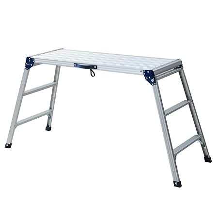 山善(YAMAZEN) アルミ製 踏み台 3段 脚立 洗車台 幅182×奥行62.5×高さ86cm 耐荷重100kg 天板幅128.5cm ワンタッチロック機能 天板幅広タイプ 折り畳み 洗車 アルミ 足場台 軽量 KA-EW100H