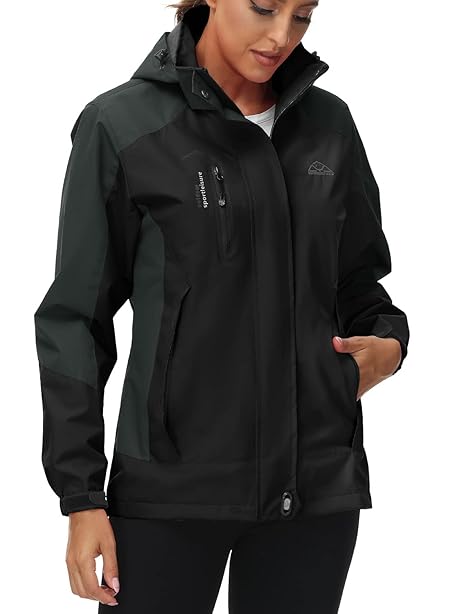 [YSENTO] レディース アウトドアジャケット 防風ジャケット 撥水加工 フード付き 多機能 登山コート 春秋冬 01ブラック M