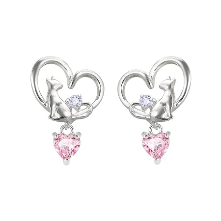 選べる 誕生石 ピアス レディース 人気 AAAランク ジルコニア ネコ ハート シルバー 誕生日 プレゼント に！ MIE3127CZ_PK (12月：タンザナイト)