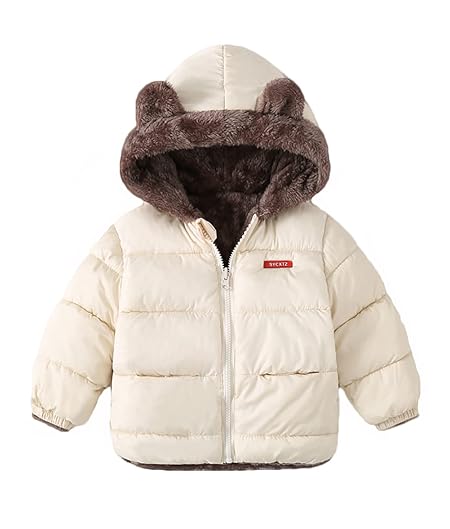 [ユワンＹｕＷａｎ] ベビー ダウンコート ダウンジャケット キッズ アウター - リバーシブル ボアジャケット 女の子 男の子 幼児 コート フード付き 韓国 子供服 冬服 防寒 かわいい ホワイト 110