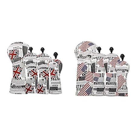 ヘッドカバー ドライバー カバー ウッド用カバー ユーティリティ UT用 4点セット イギリス アメリカ 防水仕様 変換ダグ付き (DR ×1 FW ×1 ut用×2, アメリカ)