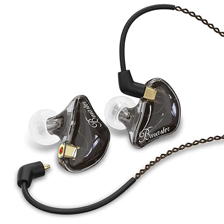 BASN トリプルドライバー インイヤーモニター Bmaster インイヤーヘッドホン 銀メッキMMCXケーブル付き ミュージシャン、サウンドエンジニア、DJに最適なイヤホン (ダークブラウン)