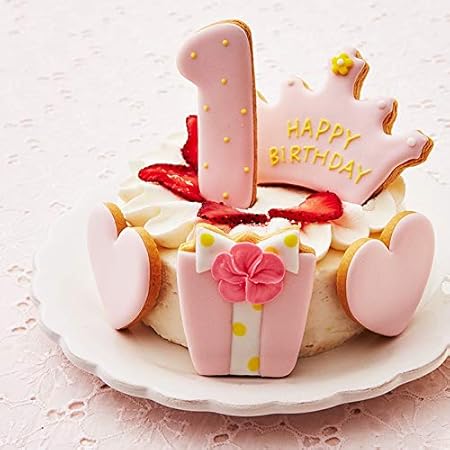 ファーストバースデーケーキ 1歳 誕生日 アイシングクッキー デコレーションケーキ バースデー ケーキスマッシュ (ピンク, 5号)