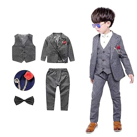 [海の堂e-shop] 男の子フォーマルスーツ 子供 スーツ キッズ フォーマル スーツ 子供服 ベスト ジャケット ズボン 3点セット 七五三 お宮参り 紳士服 入学式 卒業式 入園式 用 90/100/110/120/130/140/150/160cm (グレー, 140cm)