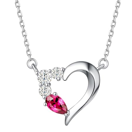 [AGVANA] レディース ネックレス ルビー 7月 誕生石 ハートネックレス シルバー 女性 人気 ホワイトデー お返し アクセサリー 誕生日 クリスマス 母の日 プレゼント 綺麗な包装付き(ルビーネックレス)