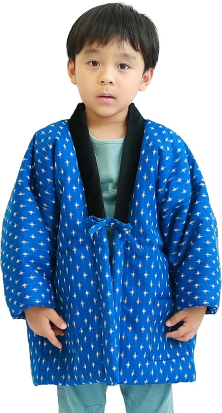 綿の郷(ワタノサト) 日本製 子供用 久留米はんてん(130サイズ 青)久留米織 男の子 女の子