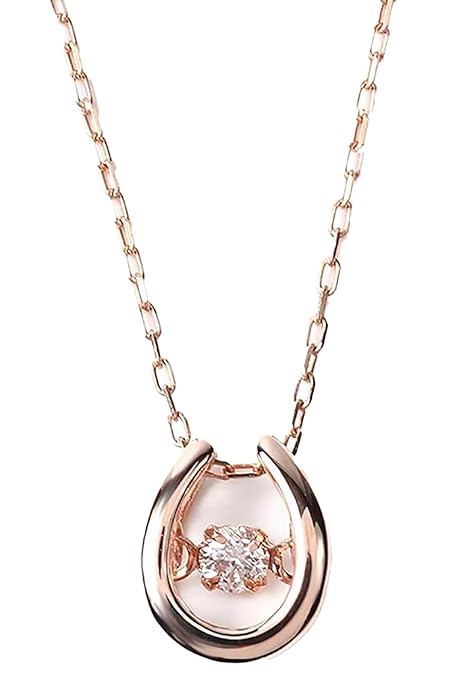 PLUSTER ダンシングストーン ダイヤモンド ネックレス レディース (K10 ピンクゴールド 馬蹄 ホースシュー) クロスフォー 正規タグ付 揺れる チェーン シンプル 人気 女性 誕生日 記念日 プレゼント ギフト [ギフトボックスセット] ジュエリー プラスター 母の日