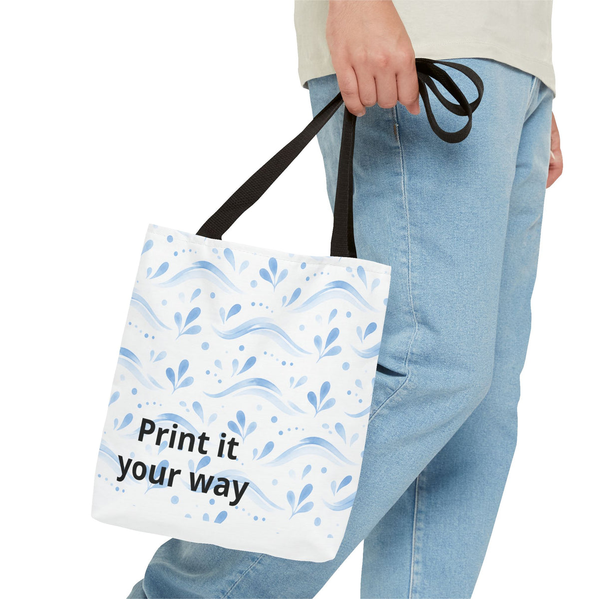 Personalized Blue Floral Print It Your Way Tote Bag