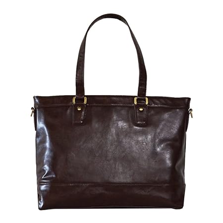 [ゴールドメン] メンズ トートバッグ 大容量 ビジネスバッグ PU レザー A4 B4 ショルダーベルト付属 GOLDMEN GB607 (ダークブラウン)