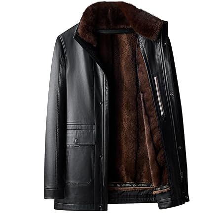 シープスキン レザージャケット メンズ ラム革コート 革ジャケット 羊皮コート ロングジャケット ライダースジャケット バイクジャケット 毛皮コート 革ジャン 防寒コート 裏起毛 春秋冬 ファッション (M)