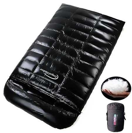 Fengzel Outdoor 最新立体キルト 二人用寝袋 封筒型 足が出せる 220*130cm 93%高級ダウン 1000-4000g羽毛量 3シーズン対応最低使用温度-40℃ アウトドア ダウンシュラフ(ブラック, 秋冬用(1000gダウン詰め))