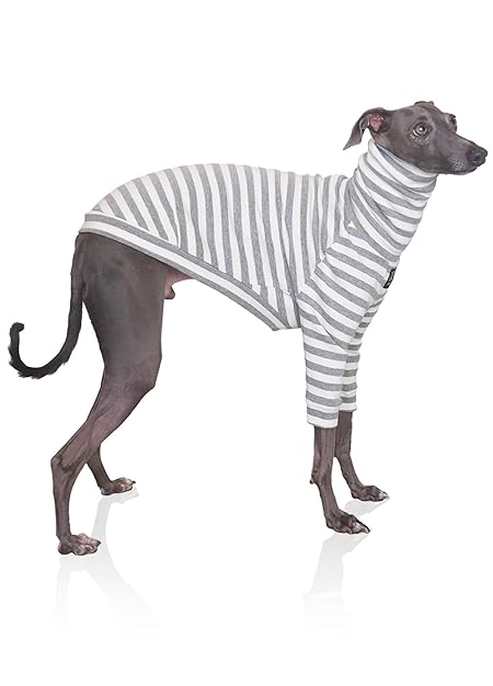 [Jenma] 【柔らかコットン】 イタグレ 服 冬 イタグレ服 トップス ボーダー ハイネック 7分袖 あたたかい おしゃれ かわいい L 【超ストレッチで着せやすい】