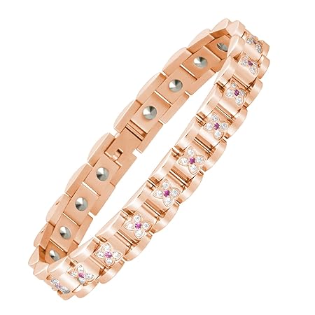 [HyyMe] 静電気除去 ブレスレット ゲルマニウム ブレスレット (純度 99.999% のゲルマニウム粒子)、長さ調節可能、ステンレス スチール、四つ葉のクローバーのデザインで、誕生日や記念日 プレゼント クリスマスプレゼント(ローズゴールド)