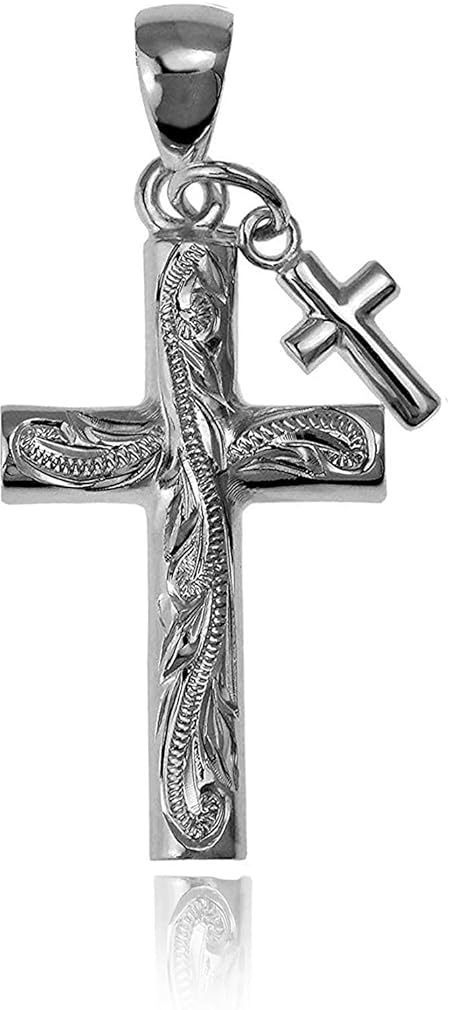 [レイラニ] ハワイアンジュエリー ダブル クロス スクロール彫り ペンダント ネックレス シルバー 925（チェーンなし）