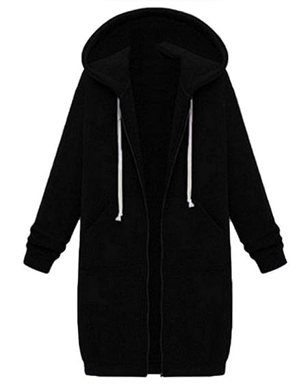 [Ｍｉｎｅｓａｍ] ロングパーカー レディース ジップアップ フリースパーカー 裏起毛 フード 付き 大きいサイズ 秋服 (ブラック,XL)