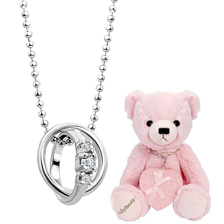 [シアーズ] 2連リングトップ ネックレス レディース ダイヤ×誕生石 シルバー ピンク テディベア 3月 アクアマリン dr-66-tdt-01-p03