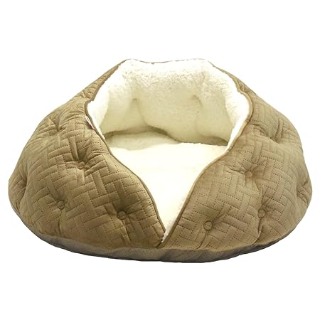 STYRIA ふわふわ マロン ハウス ペットベッド 犬 猫 ペット ベッド 冬 冬用 洗える ドーム あったか 暖かい 保温 おしゃれ かわいい ふかふか ボア 小型犬 中型犬 (2L, ブラウン)