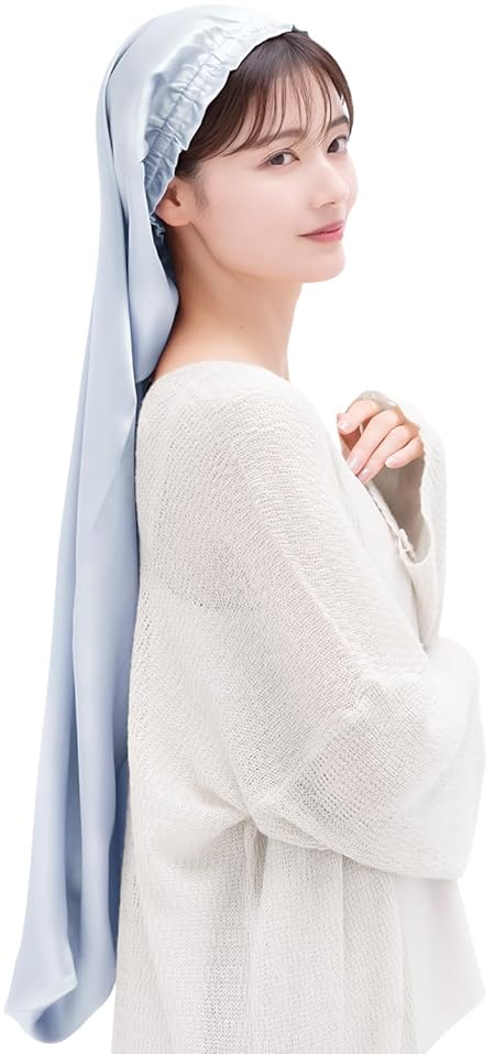 [COCOSILK] シルク ナイトキャップ ロングヘア用 シルクキャップ 筒型 ナイトキャップ ロング 髪 シルク100% 筒 ロングヘア 筒状 ヘアキャップ (90cm, Free Size, ライトパープル)