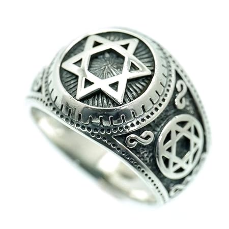 [シルバーワン] シルバー925 六芒星 カレッジ リング メンズ C5 ヘキサグラム [26号] ダビデの星