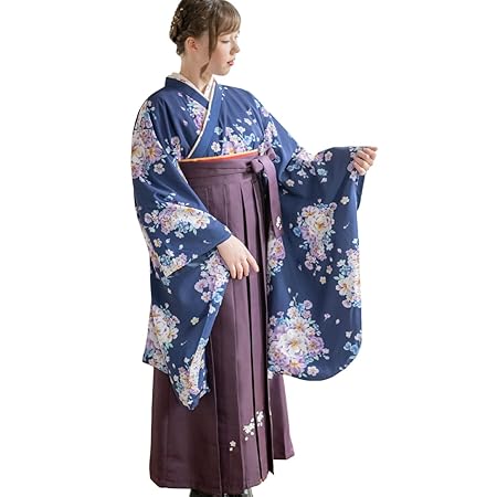 [キャサリンコテージ]卒業式 卒園式 着付け 簡単 刺繍入り袴 着物 和装セット 女の子 HAKAST18 150cm 瑠璃着物×本紫袴[NV] TAK