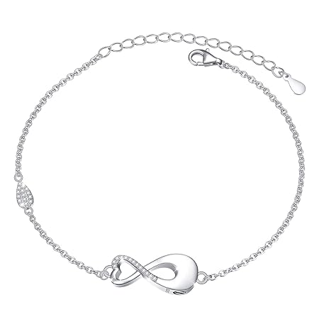 Ladytree S925 スターリングシルバー 骨壺 灰 インフィニティ ヒマワリ 十字架 天使の翼 ブレスレット 女性用, 9 inch, スターリングシルバー。, キュービックジルコニア