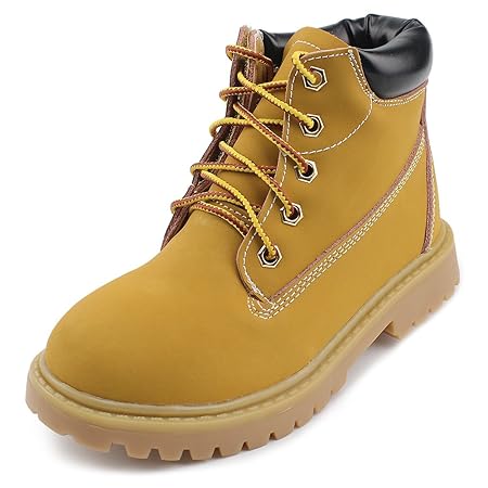 [Chiximaxu] 子供ブーツ 男女兼用 オシャレ キッズ ショートブーツ 編み上げ 秋冬 防寒 イエロー 18CM