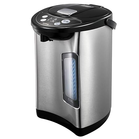 [東京Deco] 電気ポット 大容量 5.0L 省エネ 3段階温度設定 [シンプル操作の2WAY給湯] 安心・安全構造 360度回転底 空焚き防止 電動給湯ポット ブラック/シルバー g004