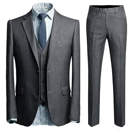 [YFFUSHI] スーツ メンズ 3点セット ジャケット スラックス ベストチェック ビジネス カラバリ豊富 (グレー,XL)