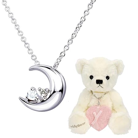 [シアーズ] クレセントムーン ネックレス レディース 天然ダイヤ×3月 アクアマリン パールホワイト ベア e-1625-tdt-01-w03