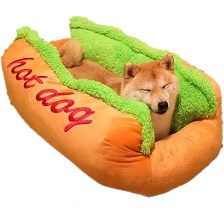 Yubbuio ペットベッド ホットドッグ クッション 犬用クッション 猫用クッション ふわふわ あったか ふかふか かわいい ペット用品 室内用 ホットドッグ 犬小屋 猫小屋 犬用敷きパッド かわいい 秋冬 深い眠り 犬小屋 (L)