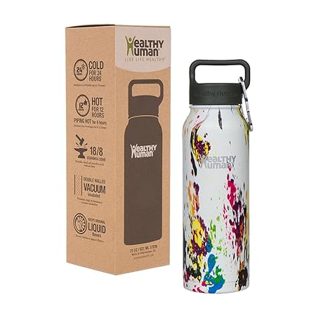 Healthy Human (ヘルシーヒューマン) ステンレススチール製ウォーターボトル | 二重壁真空断熱ウォーターボトル 大人用 | 環境に優しいトラベルボトル 漏れ防止蓋付き (ストーンホワイト 21オンス/621ml)