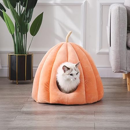 猫ハウス 冬用 ドーム型 猫 ベッド ペットクッション 冬 暖かい 滑り止め ふわふわ ペットマット 丸洗い (Material : A-Orange, Style : M)