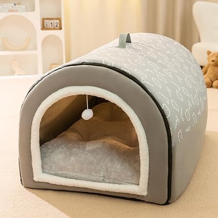 ペットベッド ドーム型ハウス 犬猫用 室内用 冬用 ふわふわ 洗える クッション/屋根付き 犬小屋 オールシーズン ペット用品ド暖かい犬用ベッドかわいい滑り止めソフトクッション防寒防湿小動物が暖かい睡眠環境を手に入れます (L,B)
