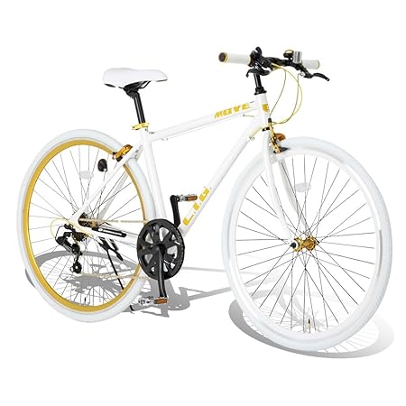 リグ(LIG) クロスバイク 自転車 700C シマノ 7段変速 アルミフレーム カラータイヤ カラーリム フロントクイックリリース ホワイト LIG MOVE 19247