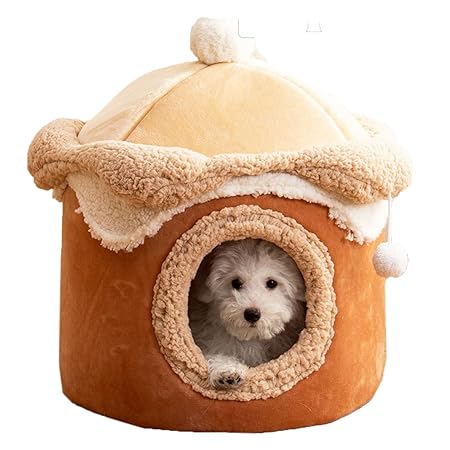 [TAOHUA]ペットハウス ドーム型 ペットベッド 犬 猫 ドームベッド ドーム型ハウス かわいい アイスクリーム型ハウス 小型犬 中型犬 暖かい 保温防寒 寒さ対応 冷房対策 ふわふわ 360°包まれる 洗える もこもこ (M:40*40cm, コーヒー)
