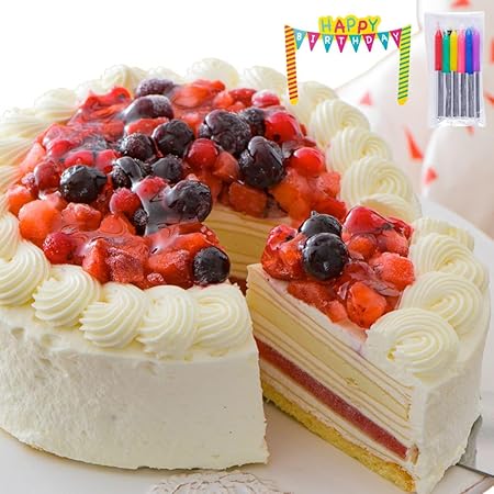 誕生日ケーキ 飾り あり シュシュクレープ バースデーケーキ ミルクレープ シュシュクレープ (5号サイズ, ホワイト)